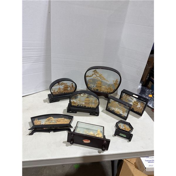 vintage Chinese dioramas featuring an intricate hand-carved miniature landscape made from cork.