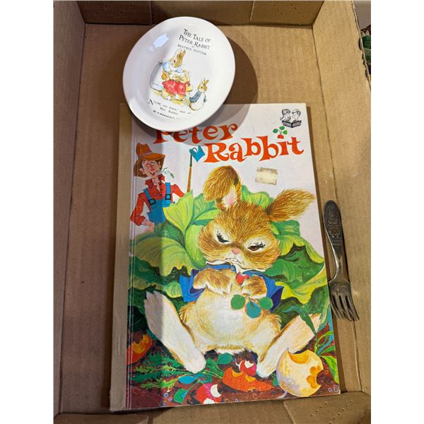Peter rabbit collectibles Fork, dish and Book