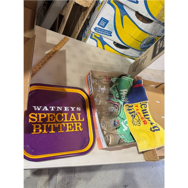 Tray,  glasses and towel towels