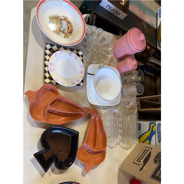 Assorted trays and glasses and canisters
