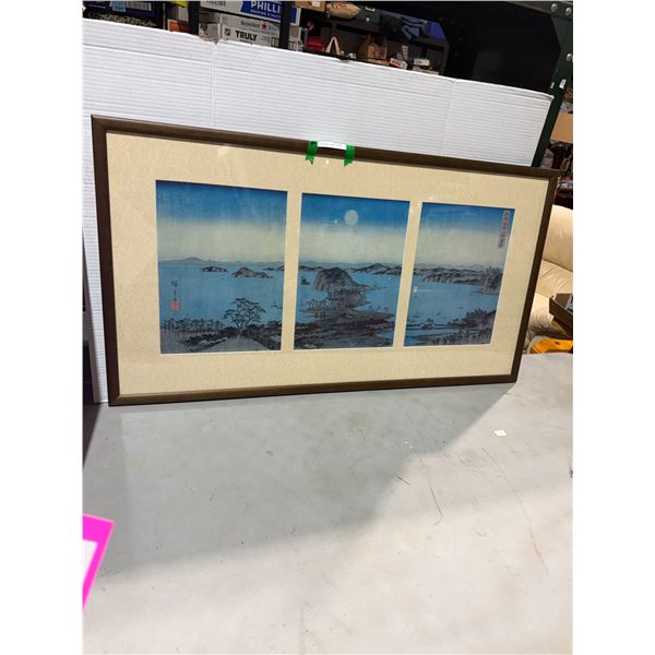 Framed Japanese wood cut art 39" x 21"