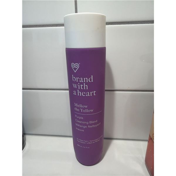 Brand with a heart, mellow the yellow purple cleansing blend