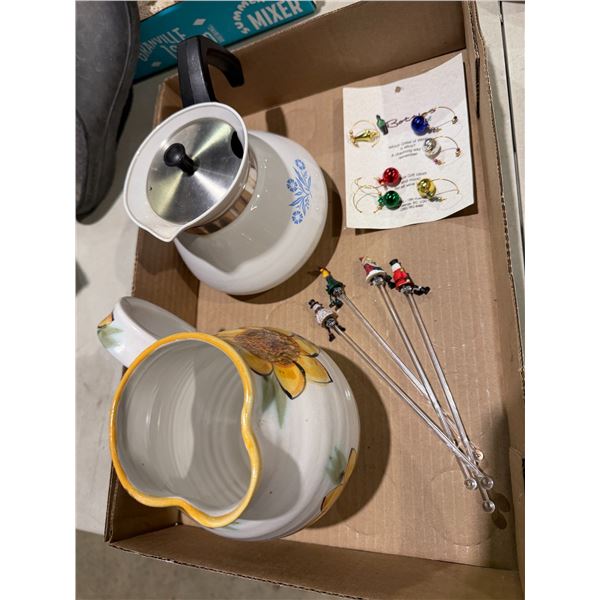 Coffee, pot, wine, markers, and other items