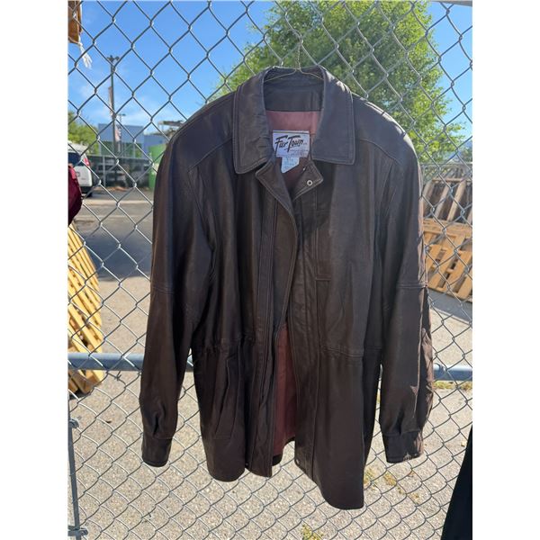 Fur town, leather coat size large