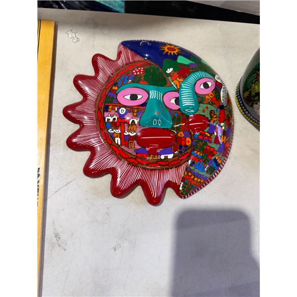 Mexican pottery handpainted Sun/moon/Starface with workers