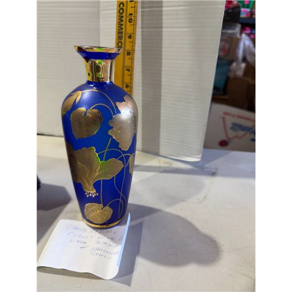 Czech Republic KAMENICKY SENOV cobalt, blue and gold glass vase