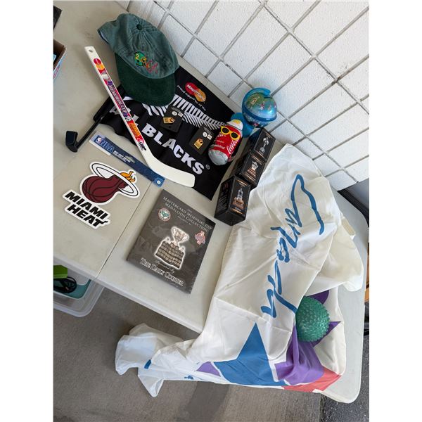 Hockey related items flag and ball