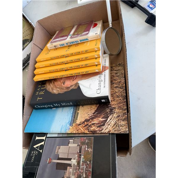 Books and magnifying glass and bookmarks