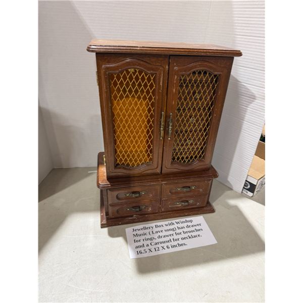 Jewelry box with wind up music love song 16.5 x 12 x 6"