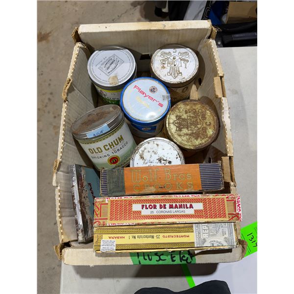 Cigarette tobacco tins, and cigar boxes
