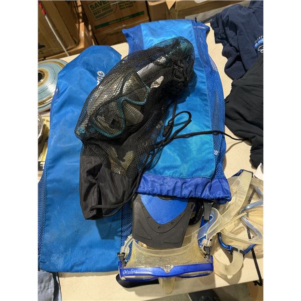 Assorted, flipper's masks, snorkels, etc.