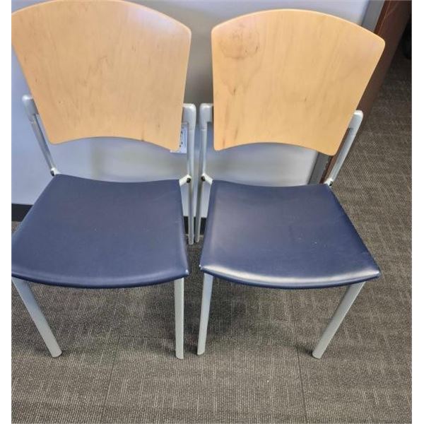 Lot of (2) Wooden Chairs w/ Blue Seats