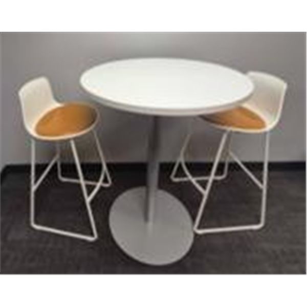 Tall White Table & (2) Tall Orange Chairs