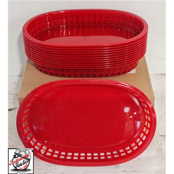 DOZEN NEW 10" RED OVAL FOOD SERVING BASKETS