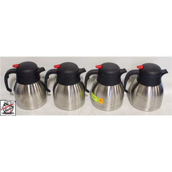 FOUR STAINLESS STEEL INSULATED CARAFES/ POURERS