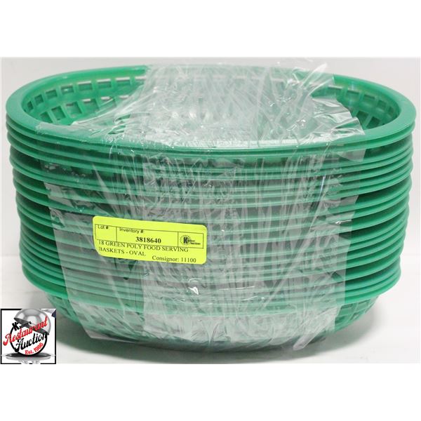 23 GREEN POLY FOOD SERVING BASKETS - OVAL