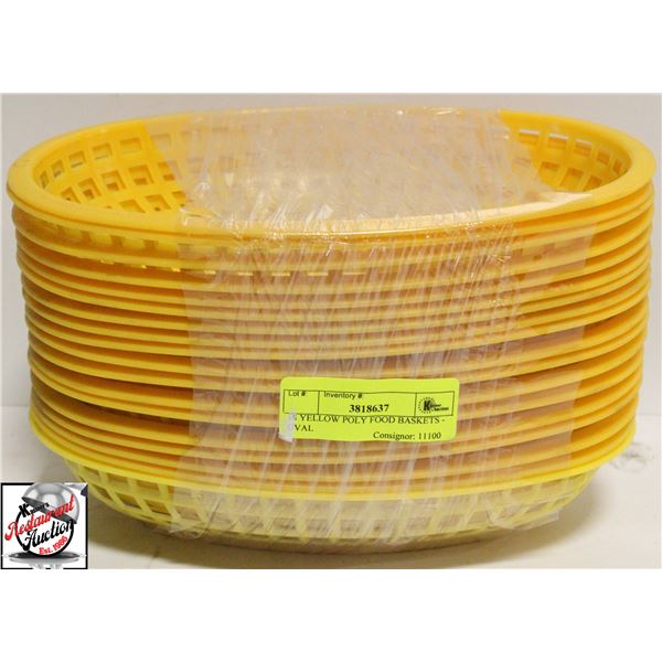 18 YELLOW POLY FOOD BASKETS - OVAL