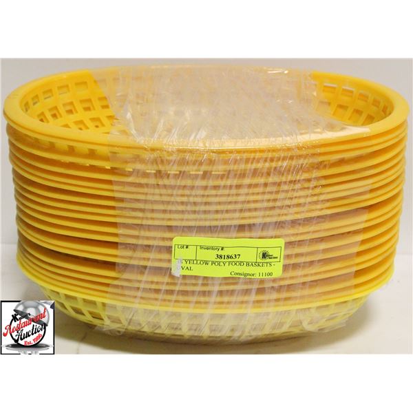18 YELLOW POLY FOOD BASKETS - OVAL