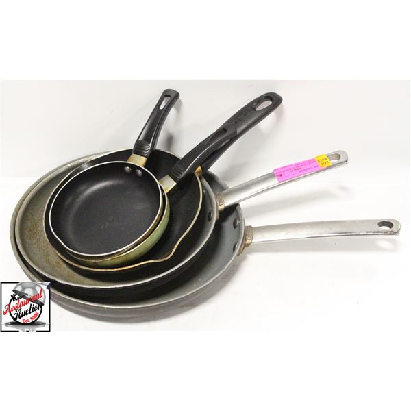 BAILIFF SEIZURE: 5 FRYING PANS, ASSORTED SIZES