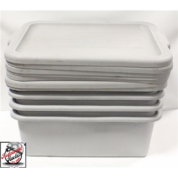 BAILIFF SEZIURE: STACK OF 5 BUS BINS W/ 5 LIDS 6"