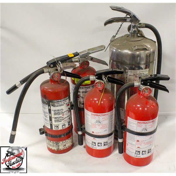 LOT OF 5 ASSORTED FIRE EXTINGUISHERS