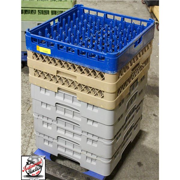 LOT OF 7 ASSORTED DISHWASHER RACKS W/ PEGS