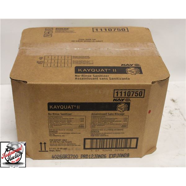 BOX OF ECOLAB KAY QUAT II NO RINSE SANATIZER