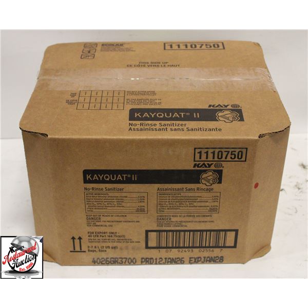 BOX OF ECOLAB KAY QUAT II NO RINSE SANATIZER