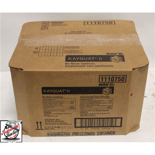 BOX OF ECOLAB KAY QUAT II NO RINSE SANATIZER