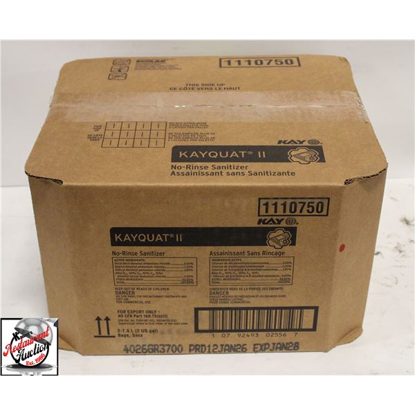 BOX OF ECOLAB KAY QUAT II NO RINSE SANATIZER