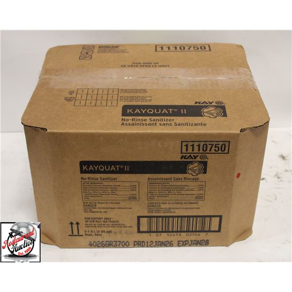 BOX OF ECOLAB KAY QUAT II NO RINSE SANATIZER