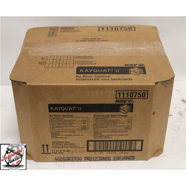 BOX OF ECOLAB KAY QUAT II NO RINSE SANATIZER