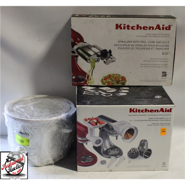2 KITCHENAID ACCESSORIES AND RICE COOKER