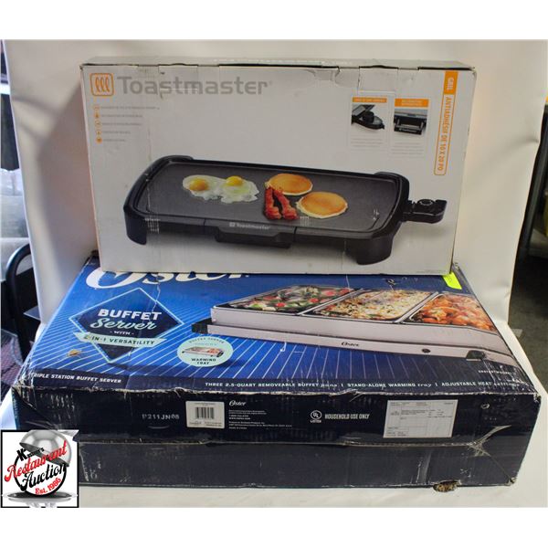 OSTER FULL-SIZE FOOD WARMER W/ TOASTMASTER GRIDDLE