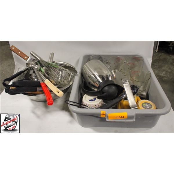 BAILIFF SEIZURE: BIN AND BOWL OF KITCHEN UTENSILS