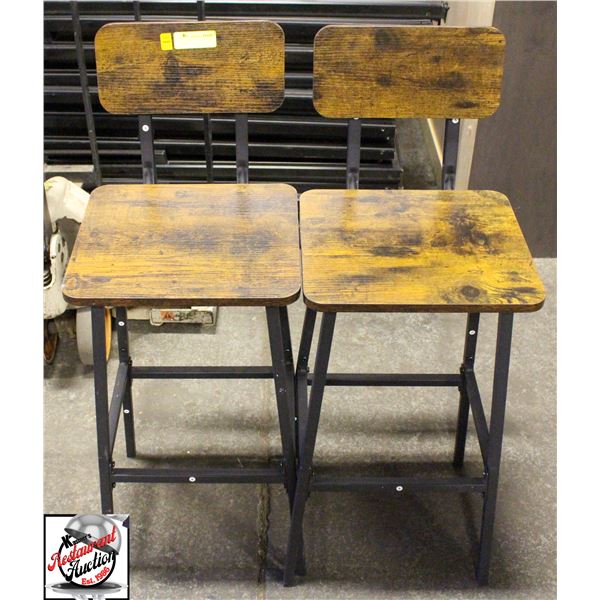 2 WOOD GRAIN MINI BAR STOOLS