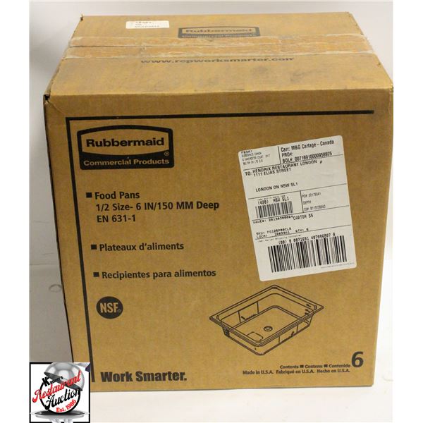 NEW CASE OF 6 RUBBERMAID 1/2-SIZE POLY INSERTS