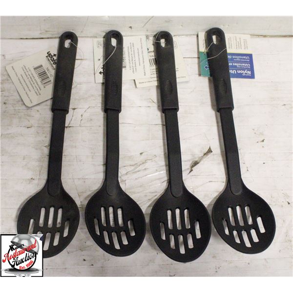 4 12.5" BLACK NYLON SLOTTED SPOONS