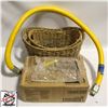 Image 1 : BOX OF HAND SANITIZER BAGS, NATURAL GAS HOSE, AND