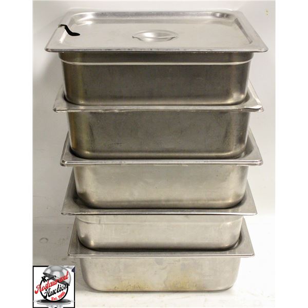 5 HALF SIZE INSERTS W/ LIDS 4" DEEP