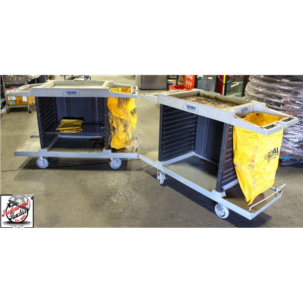 2 GLOBAL CLEANING CARTS ON CASTERS