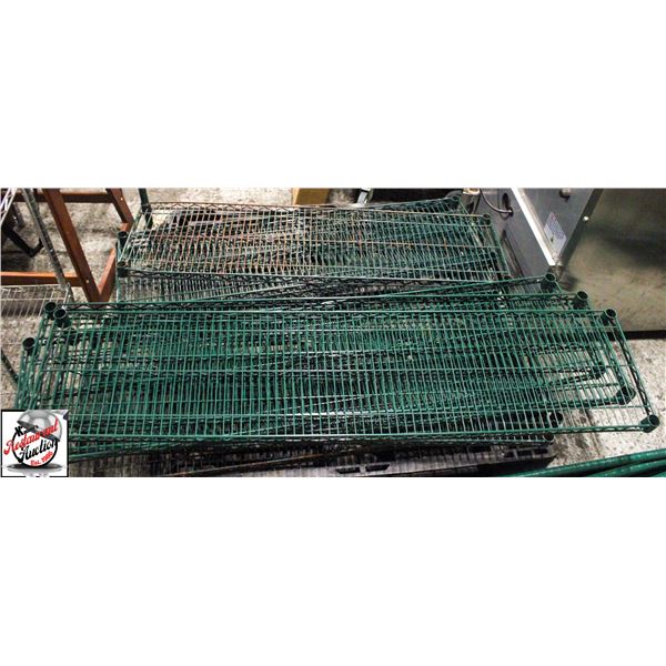 THREE 4-TIER GREEN WIRE RACKS W/ CASTERS