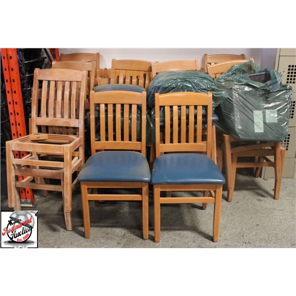 20 SOLID WOOD DINING CHAIRS W/ 19 VINYL SEAT PADS