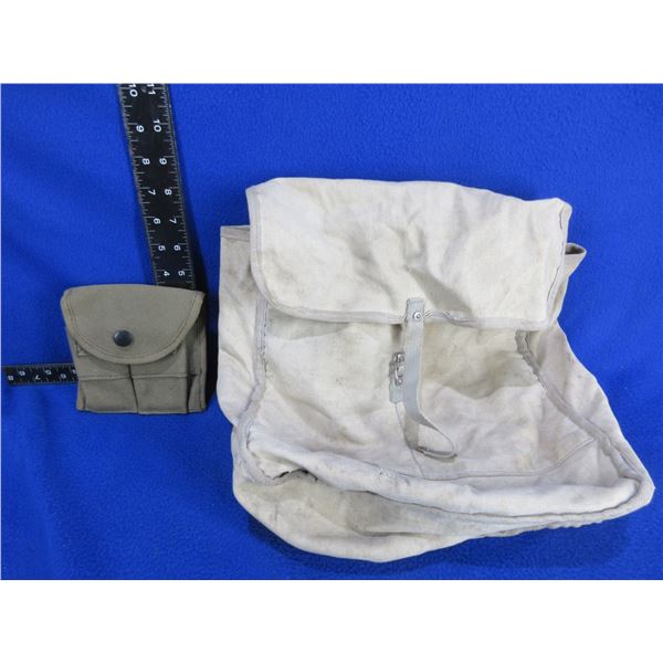 Vintage Tan Military Rucksack & Canvas Double Magazine Pouch