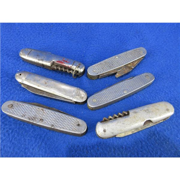 6 Folding Pocket Knives - 2 are Swiss Style - Knives do have some rust