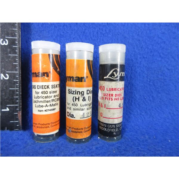 3 Lyman 450 Lubricator Dies - 454, 429 and Gas Check Seater