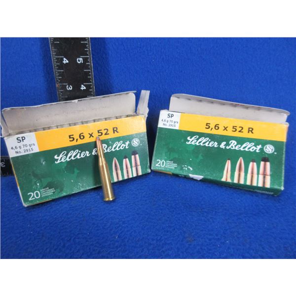 5.6X52R (22 Savage HP) 70gr Sellier & Bellot Cartridges - 2 Boxes of 20 (Pick Up Only)