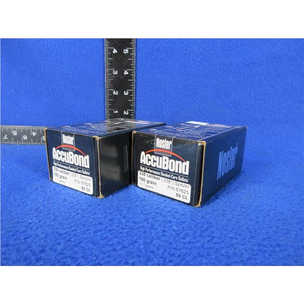 338 Cal. .338" 180gr Spitzer Nosler Accubond Bullets - 2 Sealed Boxes of 50