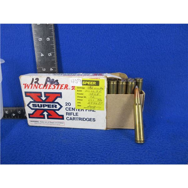 338 Win. Mag Reloads - Box of 12 + 8 Brass (Pick Up Only) - Sold as Components