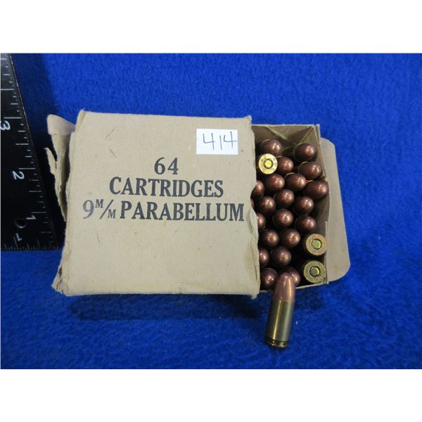 9MM Parabellum Military Cartridges - Box of 64 (Pick Up Only)